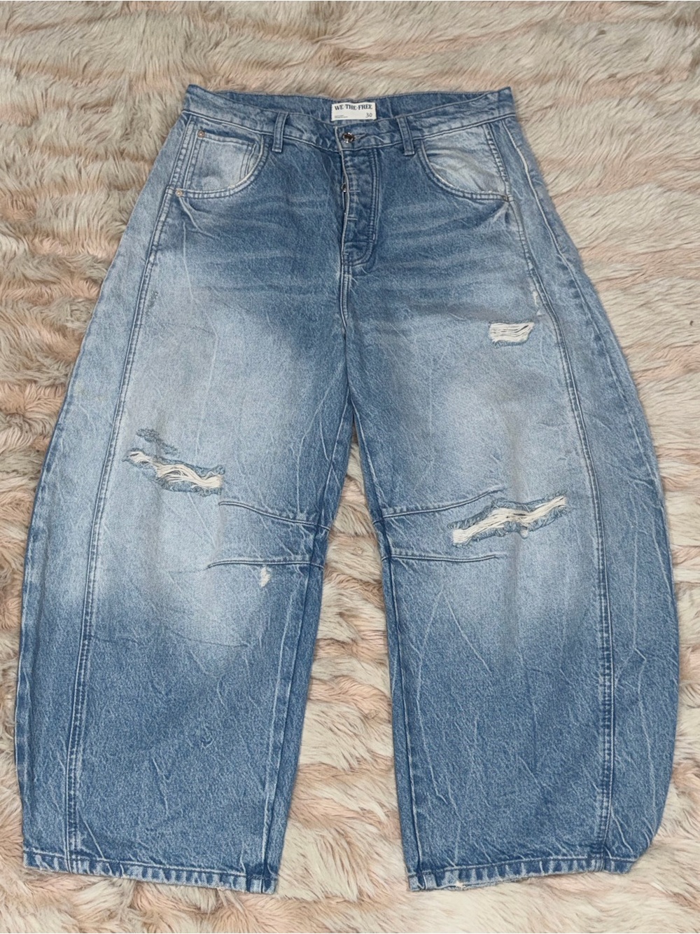 We The Free Barrel Distressed Jeans in Blue